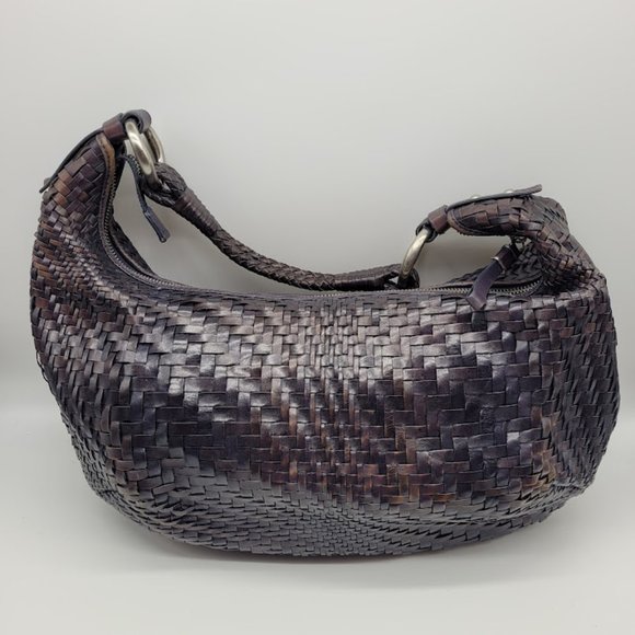 SOLD: Cole Haan Genevieve Leather Weave Satchel Tote Hobo Purse Blue Bag Luxury - Picture 11 of 16